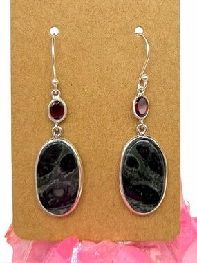 African Kambaba Jasper Garnet Earrings Solid 925 Sterling Silver